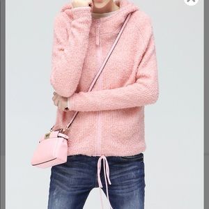 👚Pink Hoodie/pockets and dainty waist tie
